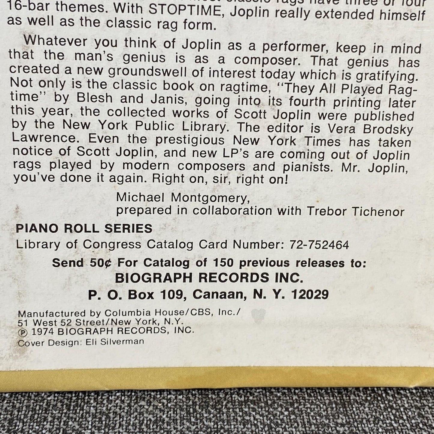 Scott Joplin Himself 1974 Biograph 1P 6134 Vinyl Ragtime