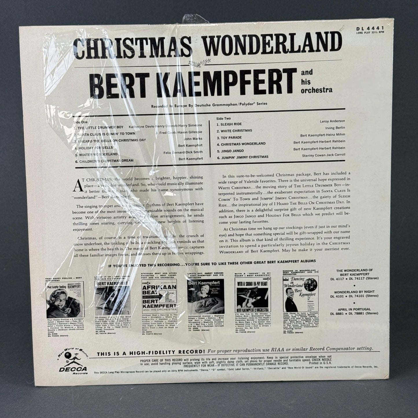 Bert Kaempfert Christmas Wonderland Vinyl Record LP DL-4441 Decca Mono Excellent