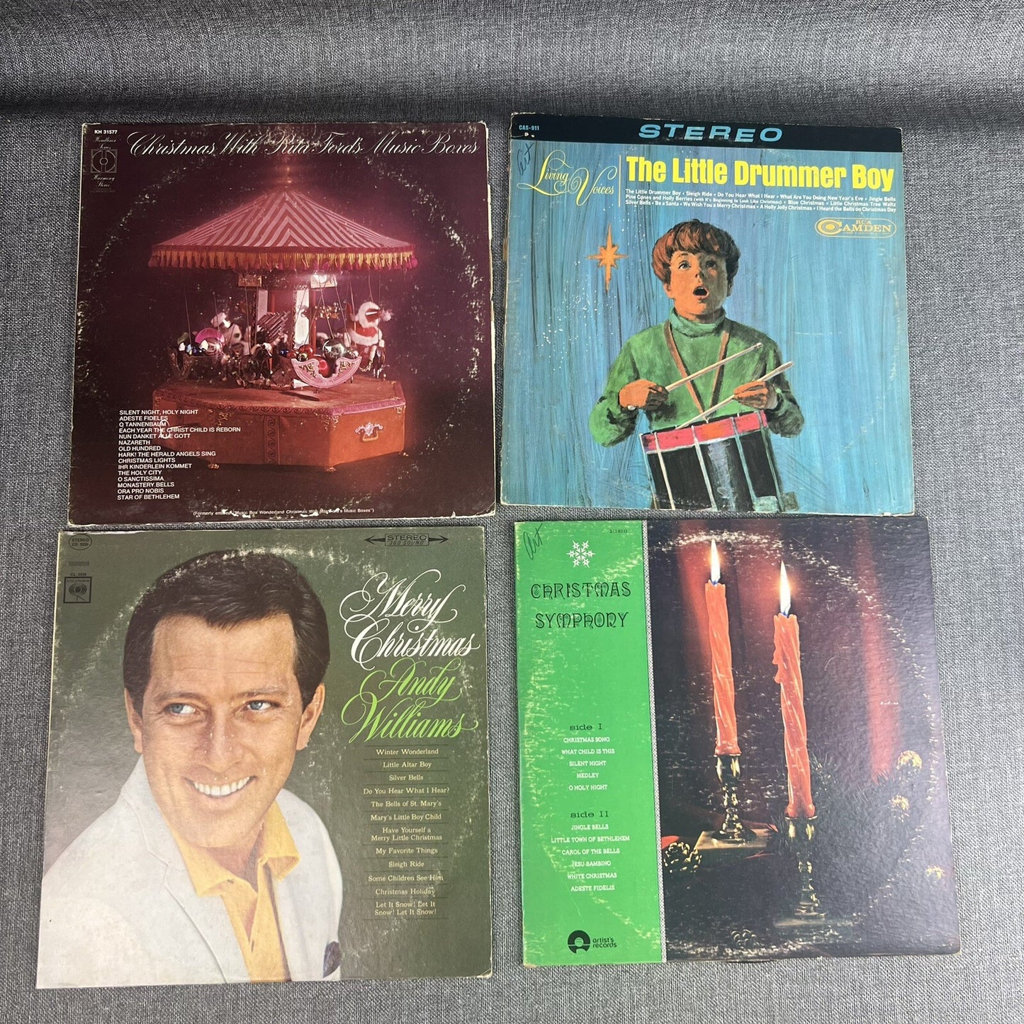 Christmas Vinyl Records lot of 4 - Drummer Boy, Music Box, Andy Williams etc.