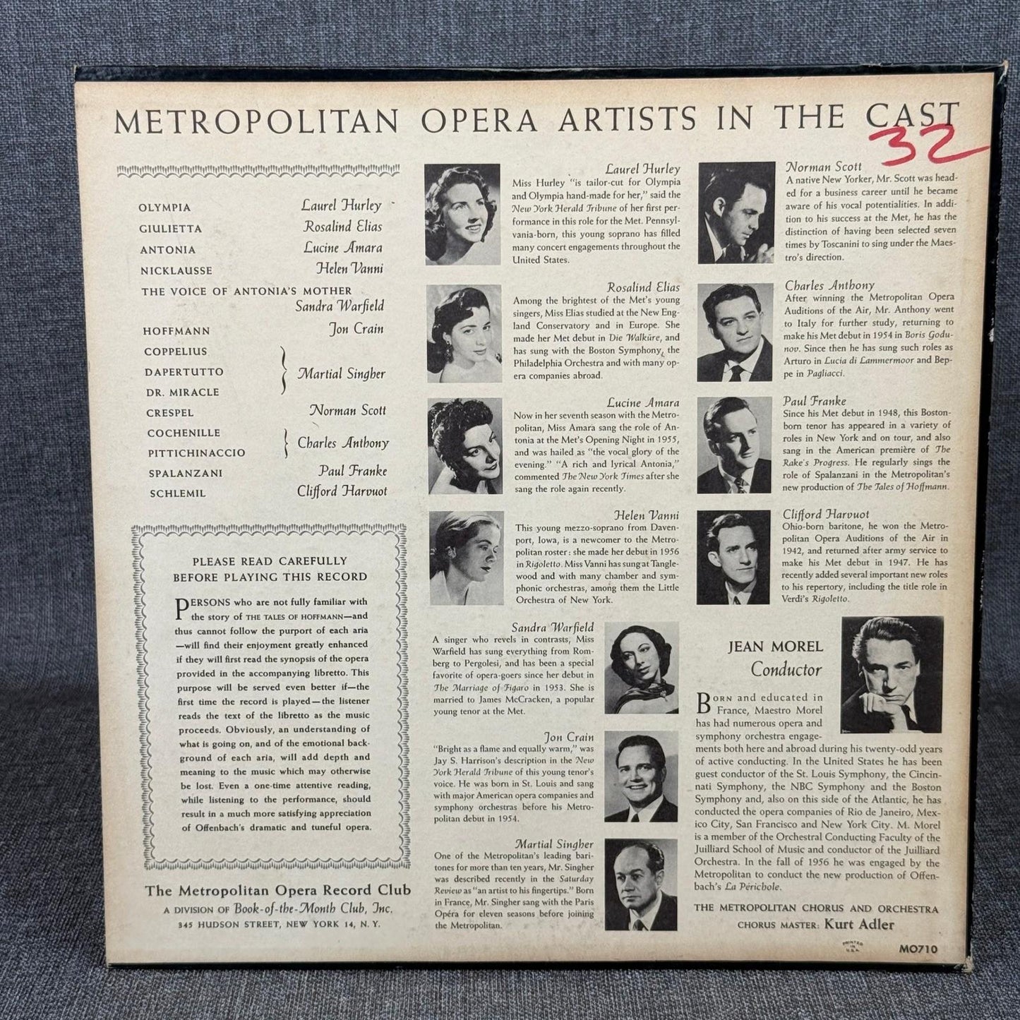 The Tales of Hoffmann Metropolitan Opera Record Club Vinyl - EXCELLENT