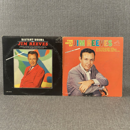 2 Vinyl Records The Best Of Jim Reeves , Distant Drums 1960's  - Very Good