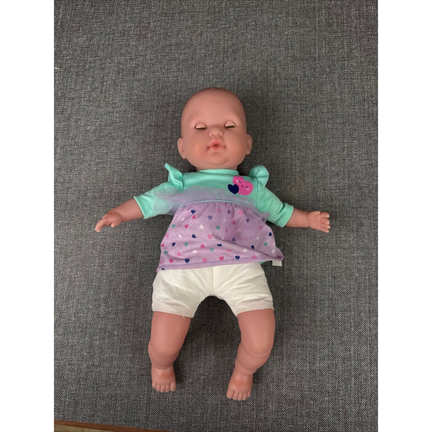 JC Toys La Baby Doll 14" Open/Close Eyes Purple Heart Outfit Adorable