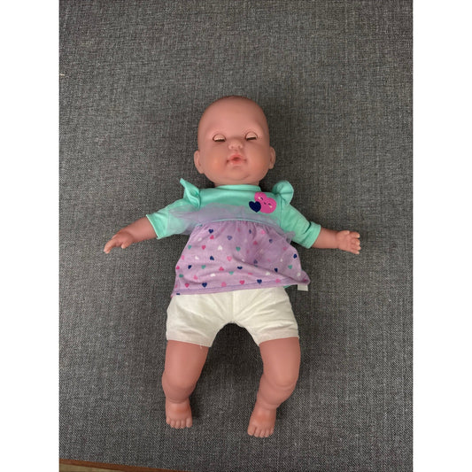 JC Toys La Baby Doll 14" Open/Close Eyes Purple Heart Outfit Adorable