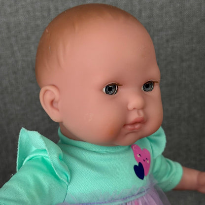 JC Toys La Baby Doll 14" Open/Close Eyes Purple Heart Outfit Adorable