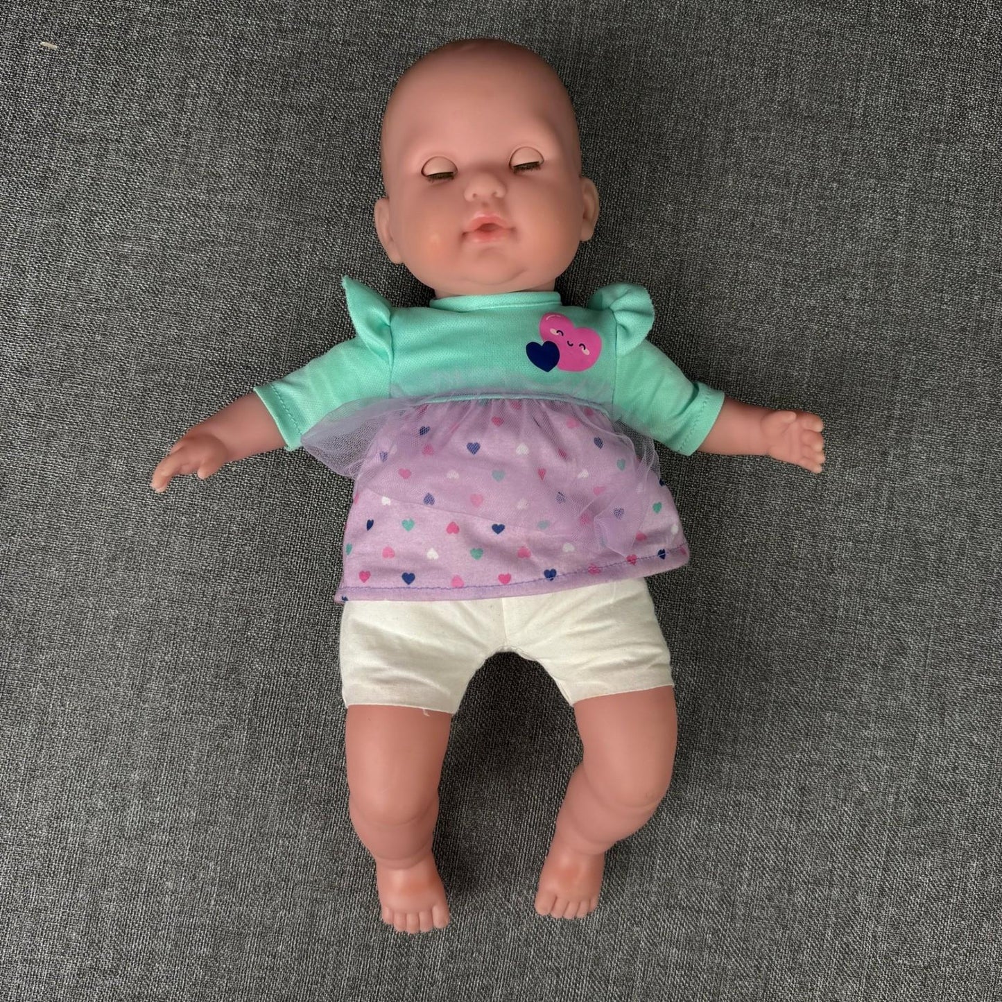 JC Toys La Baby Doll 14" Open/Close Eyes Purple Heart Outfit Adorable