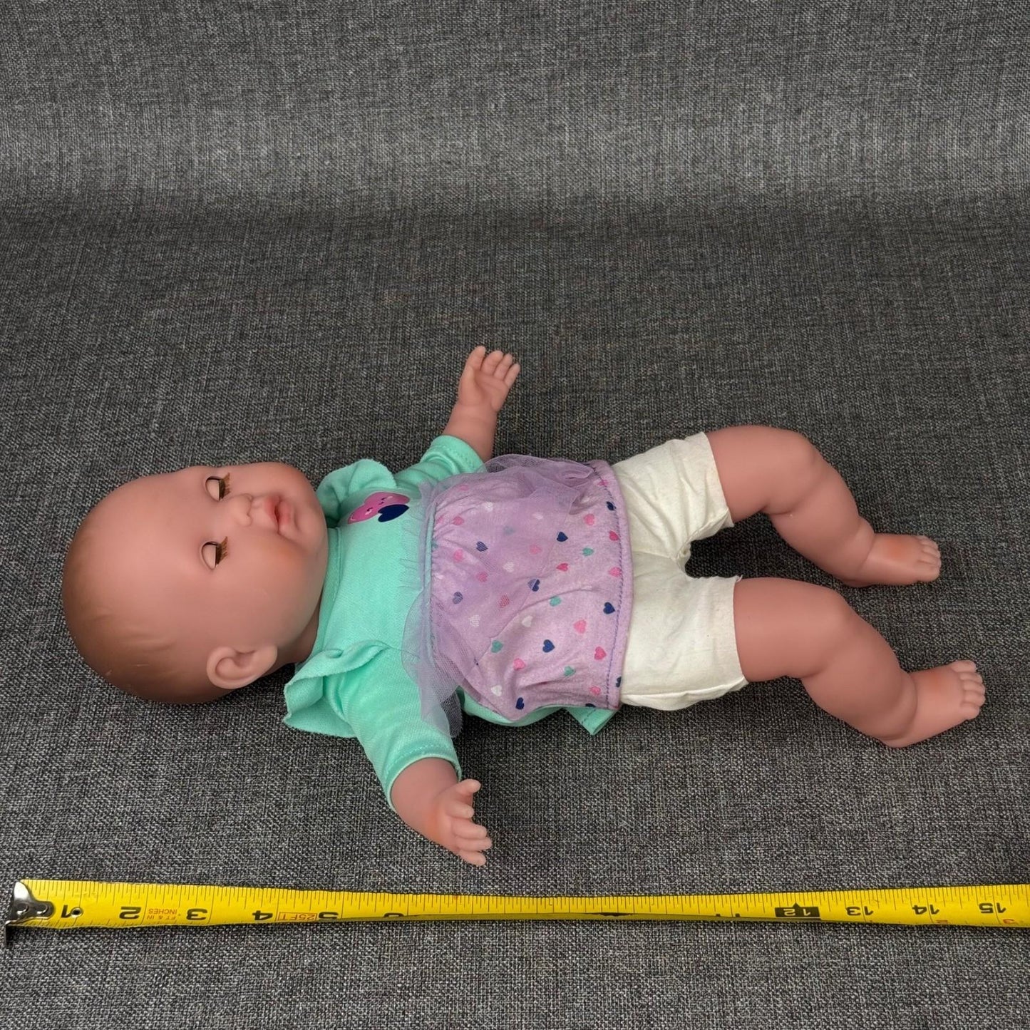 JC Toys La Baby Doll 14" Open/Close Eyes Purple Heart Outfit Adorable