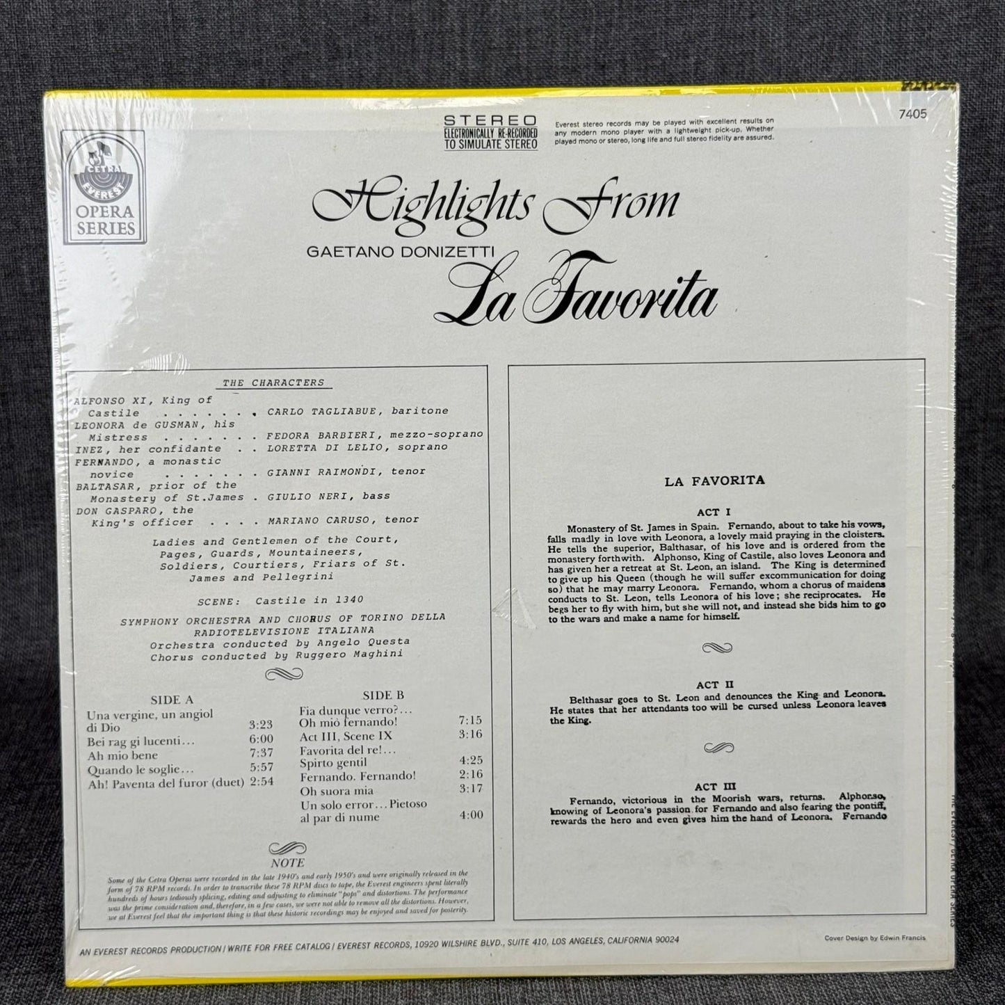 Highlights From Gaetano Donizetti La Favorita Opera Series LP Record -SEALED