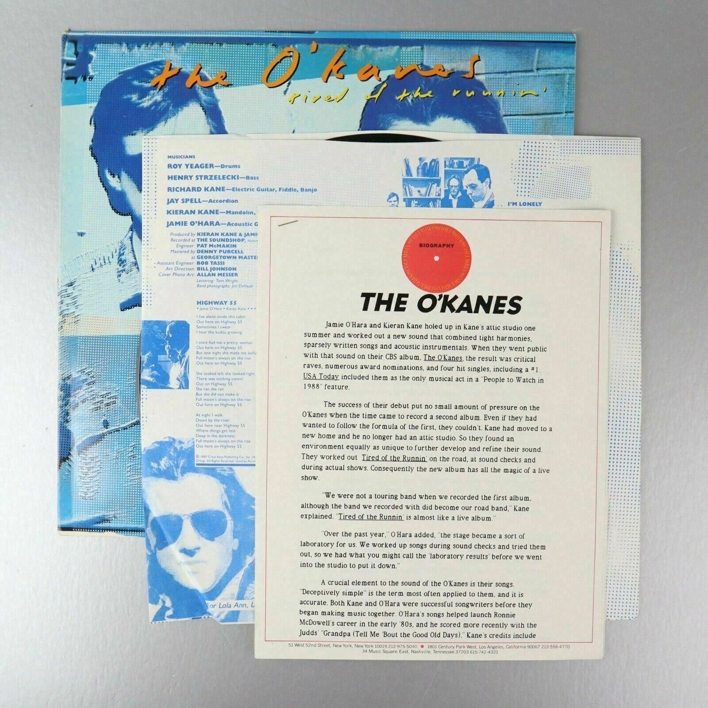 The O'Kanes Tired of the Runnin' 1988 Columbia Promo Vinyl LP Record Album