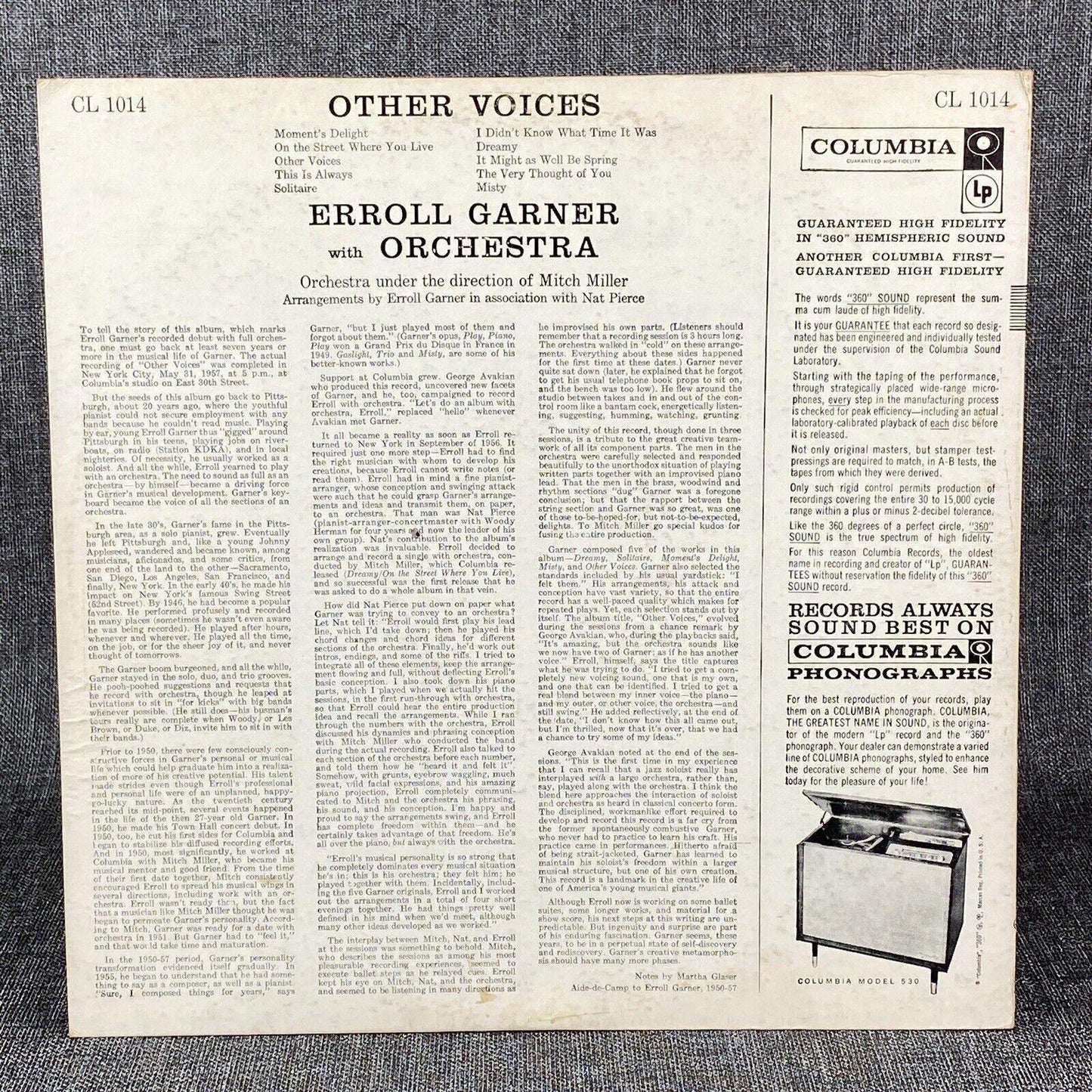 Other Voices Erroll Garner LP 6 Eye Vinyl Record Columbia Records Excellent