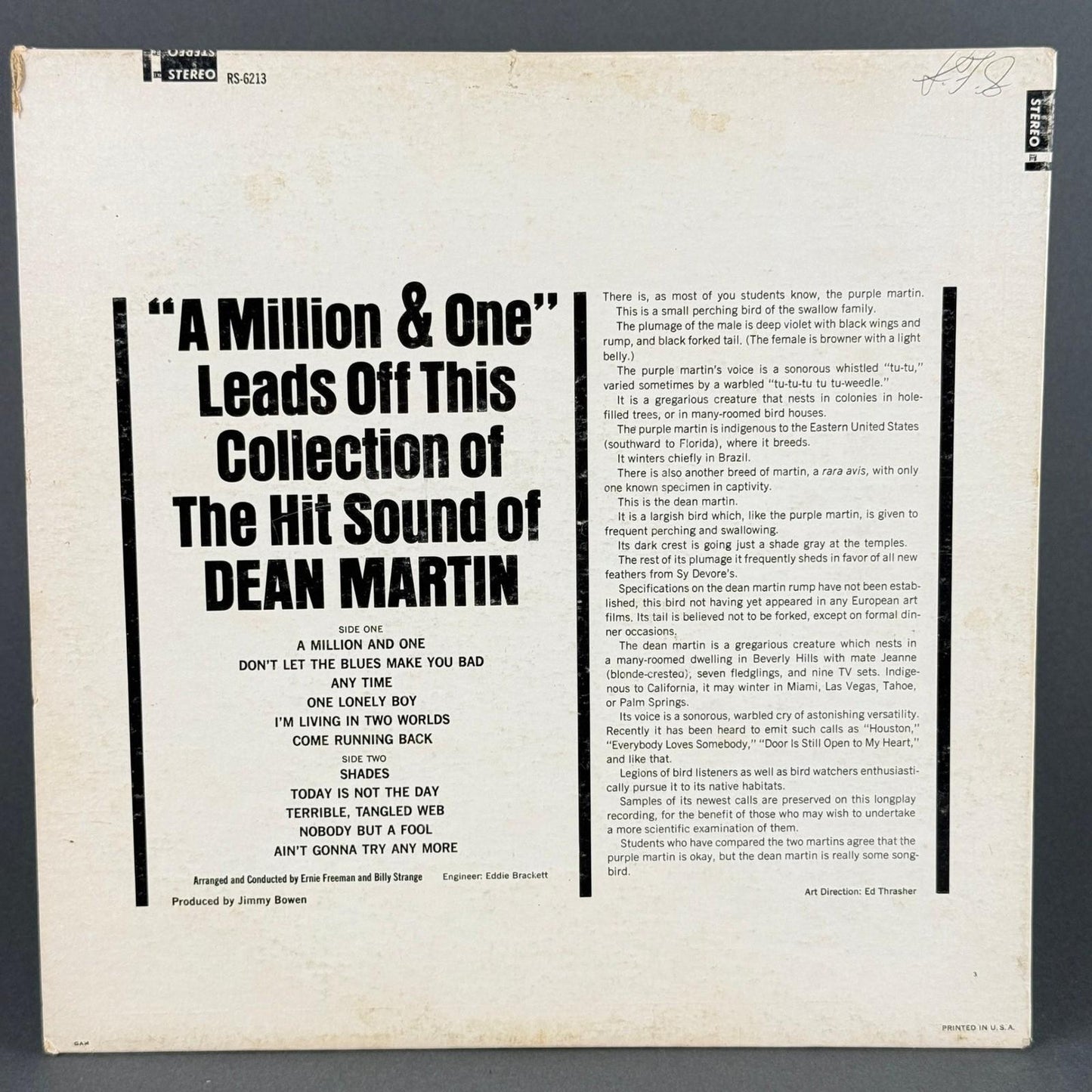 Dean Martin The Hit Sound of Dean Martin Vinyl Record VG