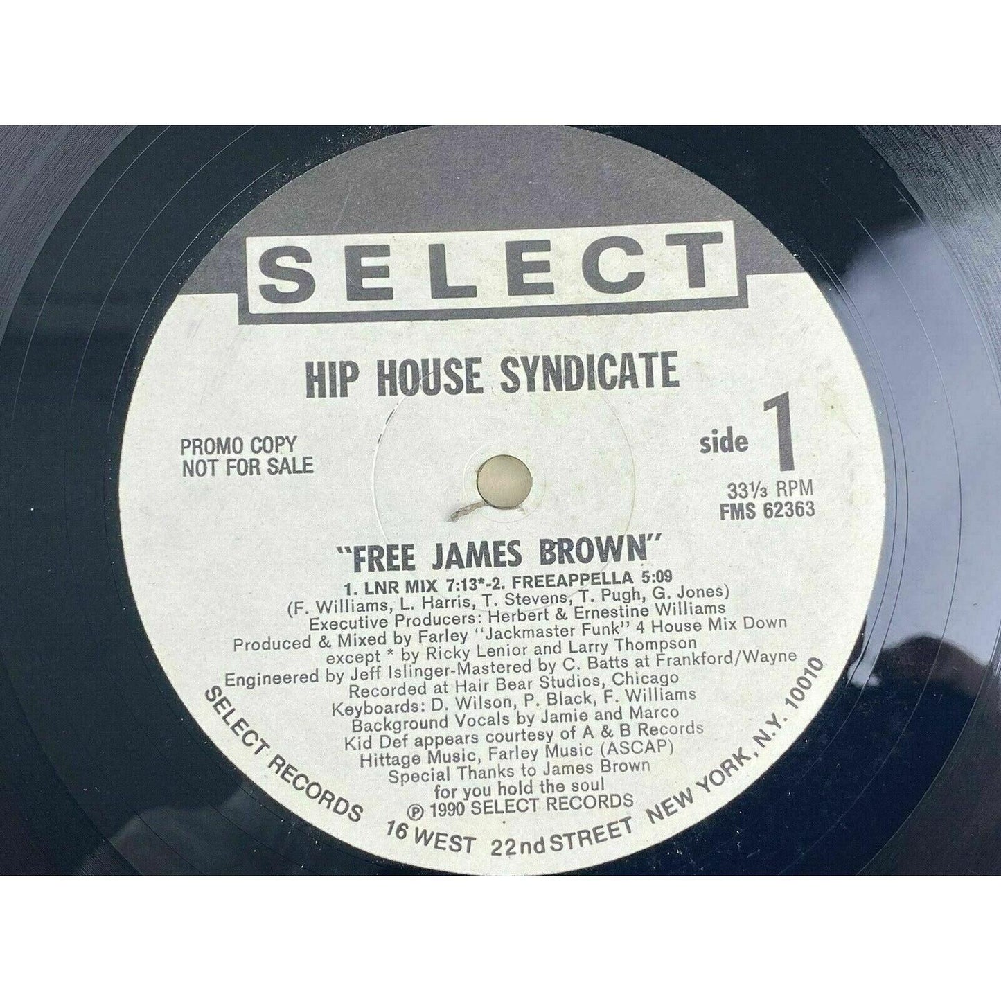 Hip House Syndicate Free James Brown PROMOTIONAL 12" Single Select Records Promo