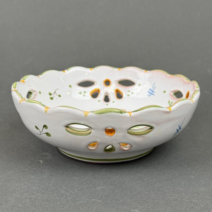 Serraille a Moustiers Small Reticulated Bowl Bird Floral HAND PAINTED 5.5"
