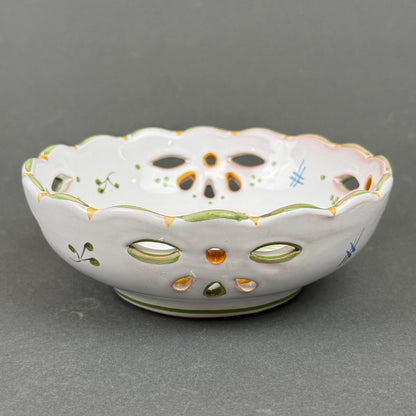 Serraille a Moustiers Small Reticulated Bowl Bird Floral HAND PAINTED 5.5"