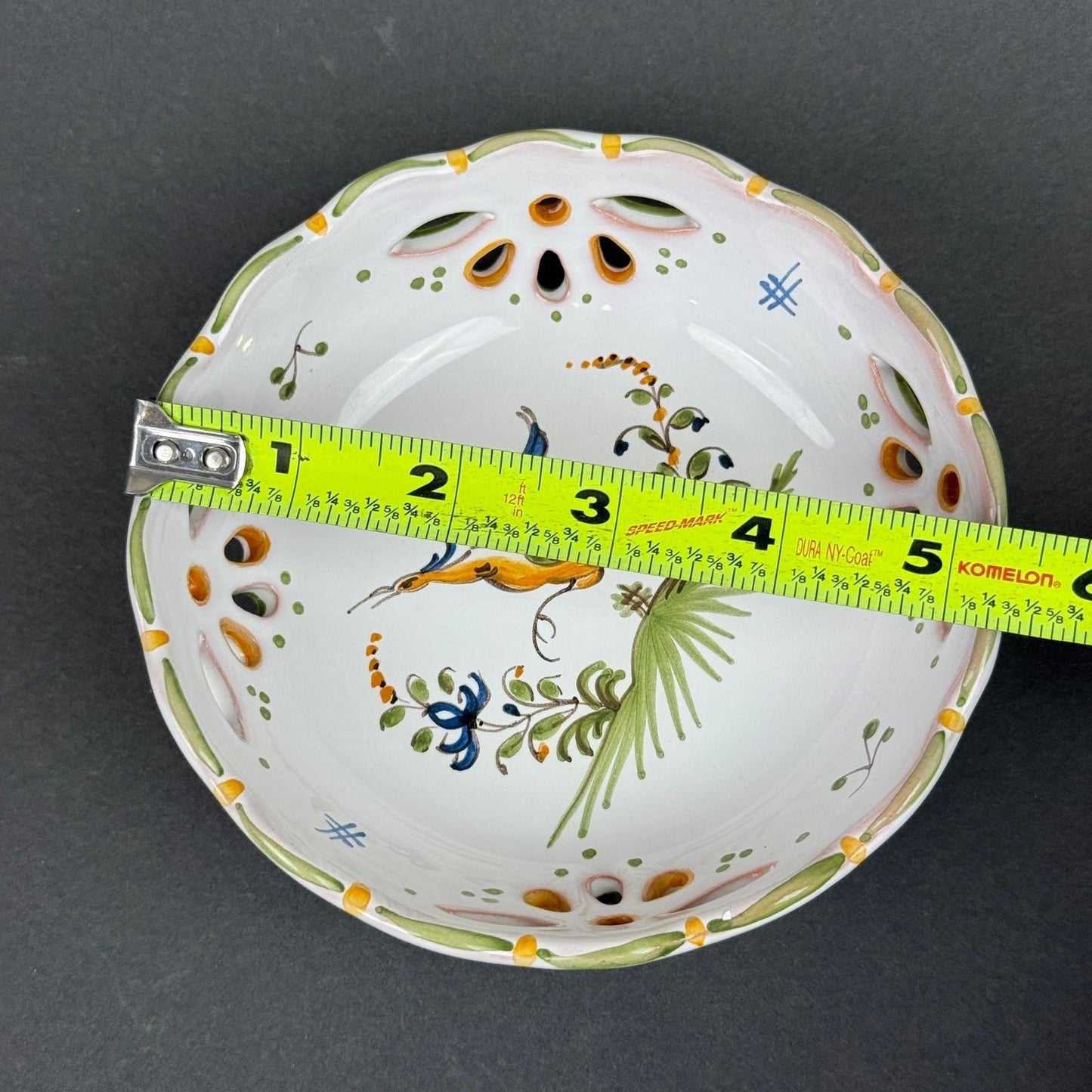 Serraille a Moustiers Small Reticulated Bowl Bird Floral HAND PAINTED 5.5"