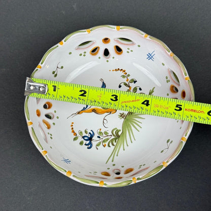 Serraille a Moustiers Small Reticulated Bowl Bird Floral HAND PAINTED 5.5"