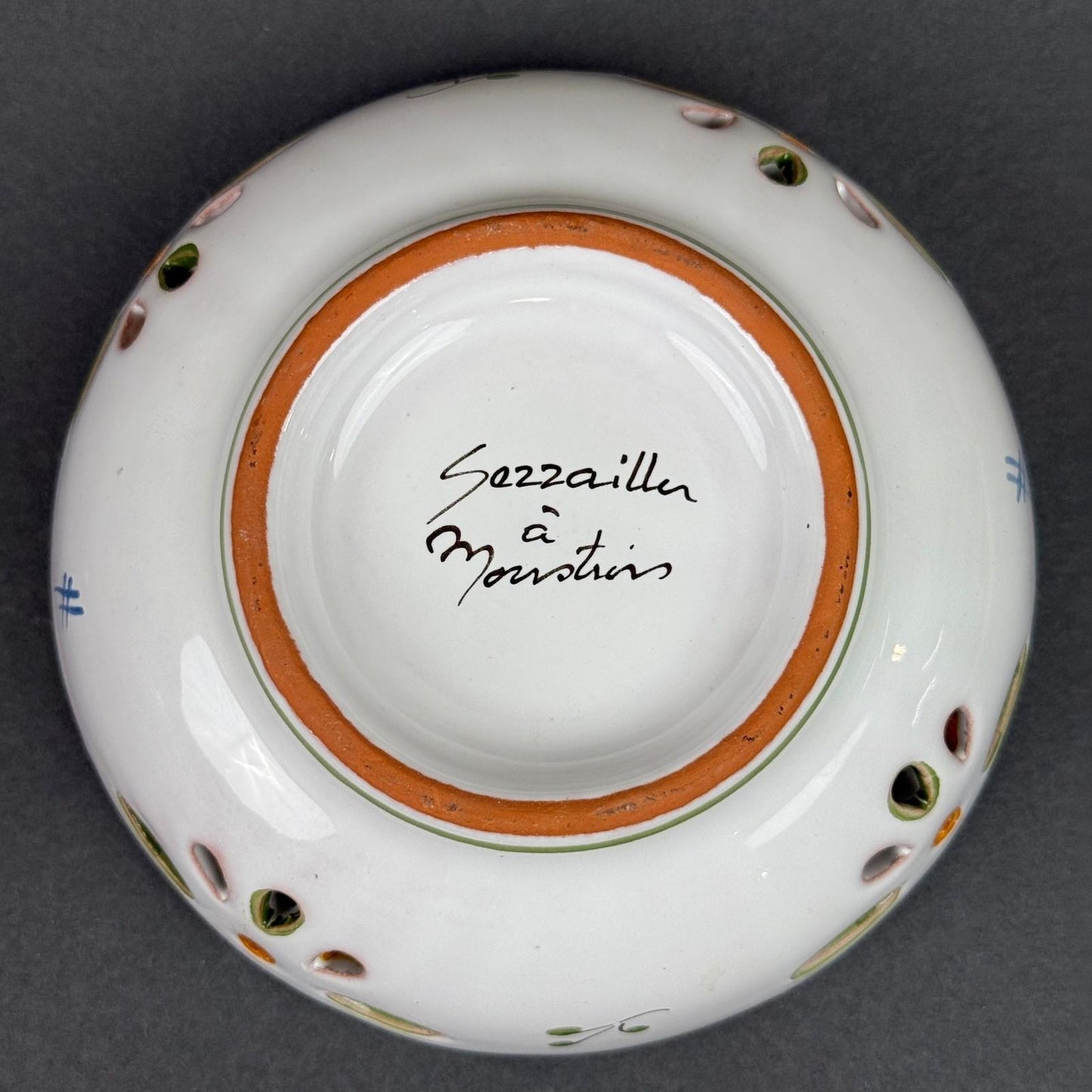 Serraille a Moustiers Small Reticulated Bowl Bird Floral HAND PAINTED 5.5"