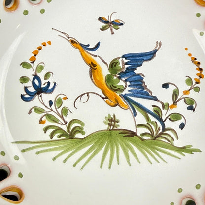 Serraille a Moustiers Small Reticulated Bowl Bird Floral HAND PAINTED 5.5"