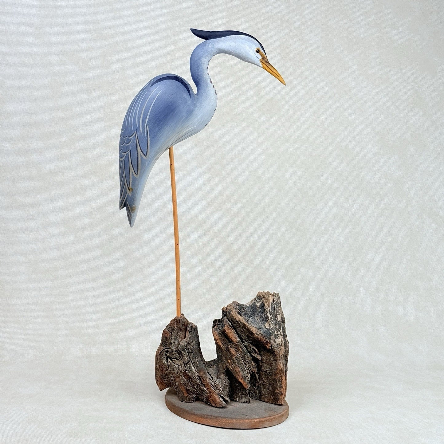 Jim Britton Large Wood Sculpture of  Standing Blue Heron 22.5"