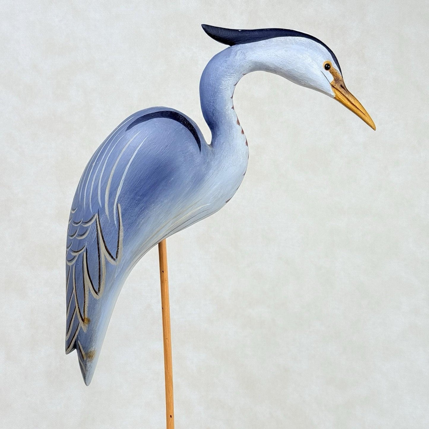 Jim Britton Large Wood Sculpture of  Standing Blue Heron 22.5"