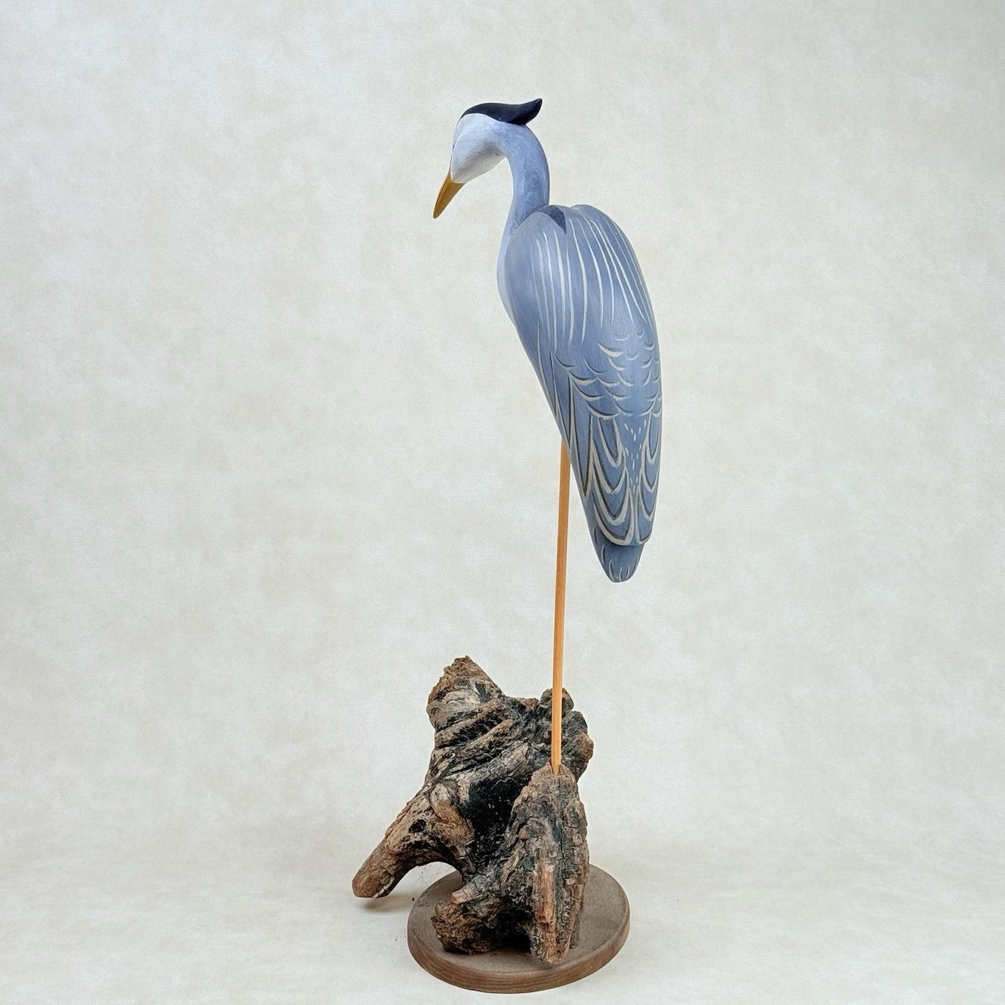 Jim Britton Large Wood Sculpture of  Standing Blue Heron 22.5"