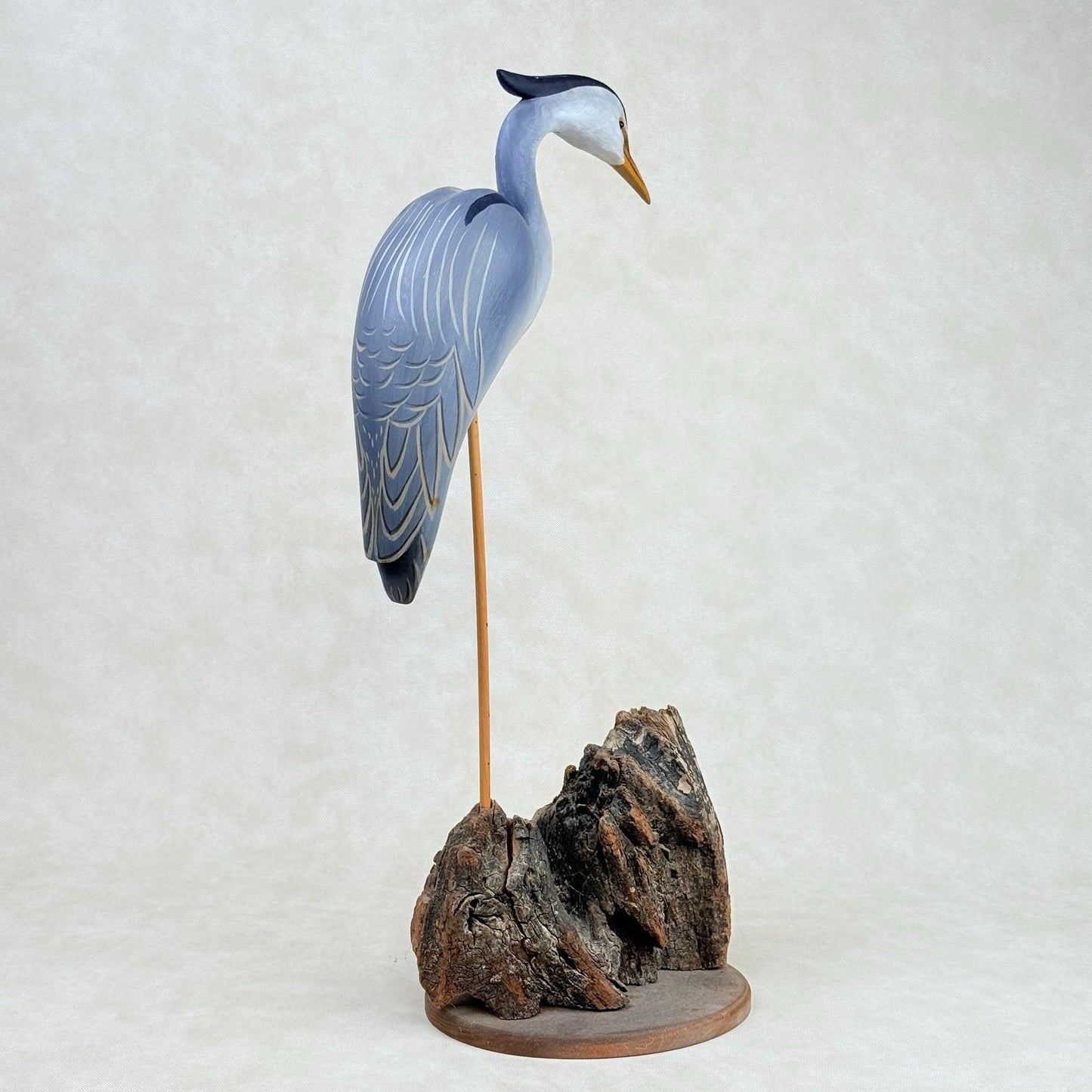 Jim Britton Large Wood Sculpture of  Standing Blue Heron 22.5"