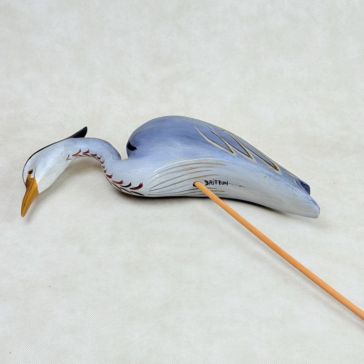 Jim Britton Large Wood Sculpture of  Standing Blue Heron 22.5"