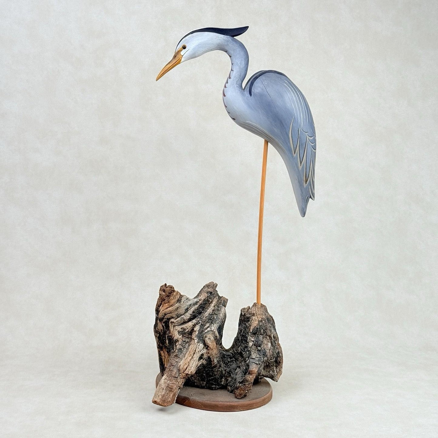 Jim Britton Large Wood Sculpture of  Standing Blue Heron 22.5"