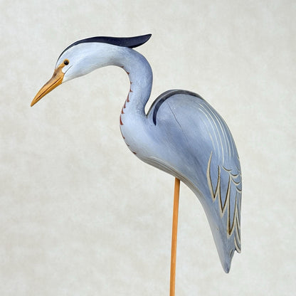 Jim Britton Large Wood Sculpture of  Standing Blue Heron 22.5"