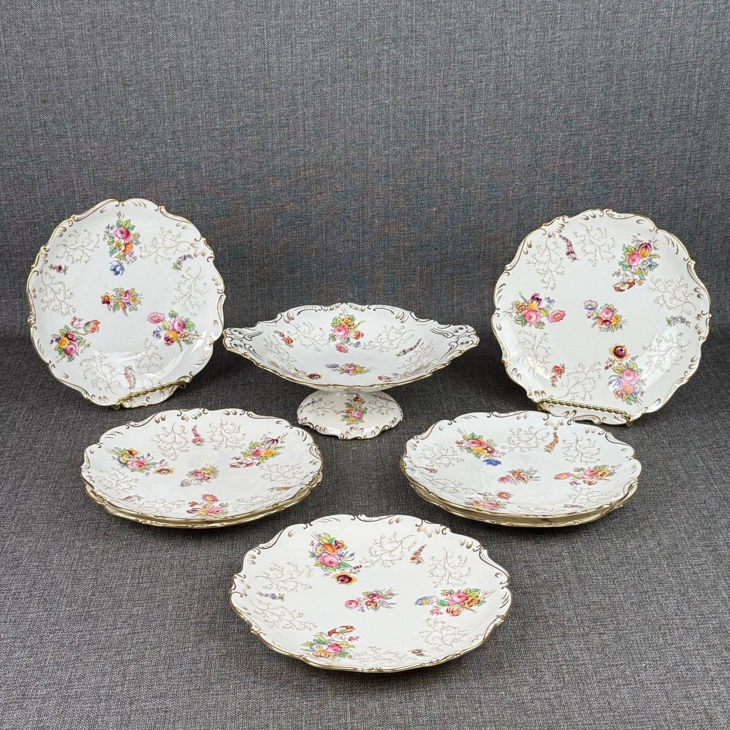 Vintage  Coalport England Pedestal Compote Dish – Hand Painted Floral, Gold Gilt