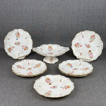 Vintage  Coalport England Pedestal Compote Dish – Hand Painted Floral, Gold Gilt