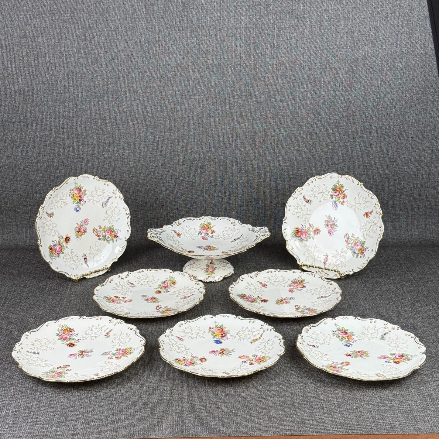Vintage  Coalport England Pedestal Compote Dish – Hand Painted Floral, Gold Gilt