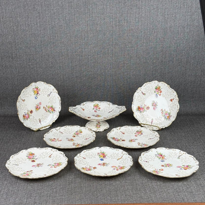 Vintage  Coalport England Pedestal Compote Dish – Hand Painted Floral, Gold Gilt