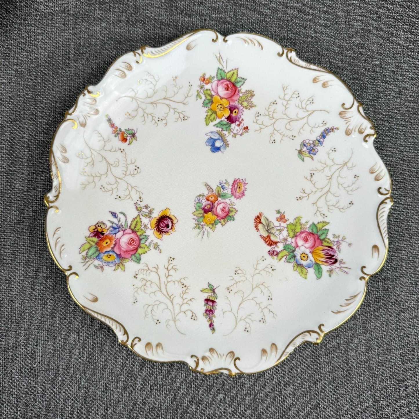 Vintage  Coalport England Pedestal Compote Dish – Hand Painted Floral, Gold Gilt