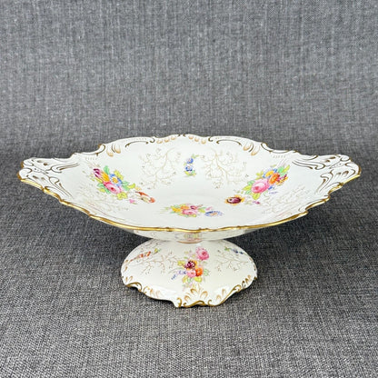 Vintage  Coalport England Pedestal Compote Dish – Hand Painted Floral, Gold Gilt