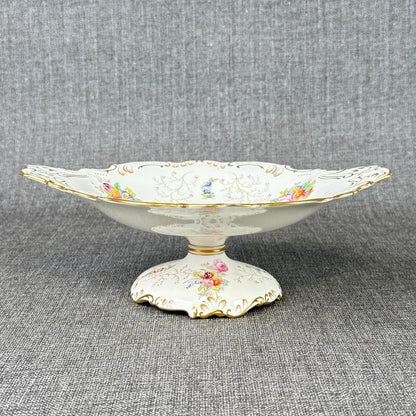 Vintage  Coalport England Pedestal Compote Dish – Hand Painted Floral, Gold Gilt
