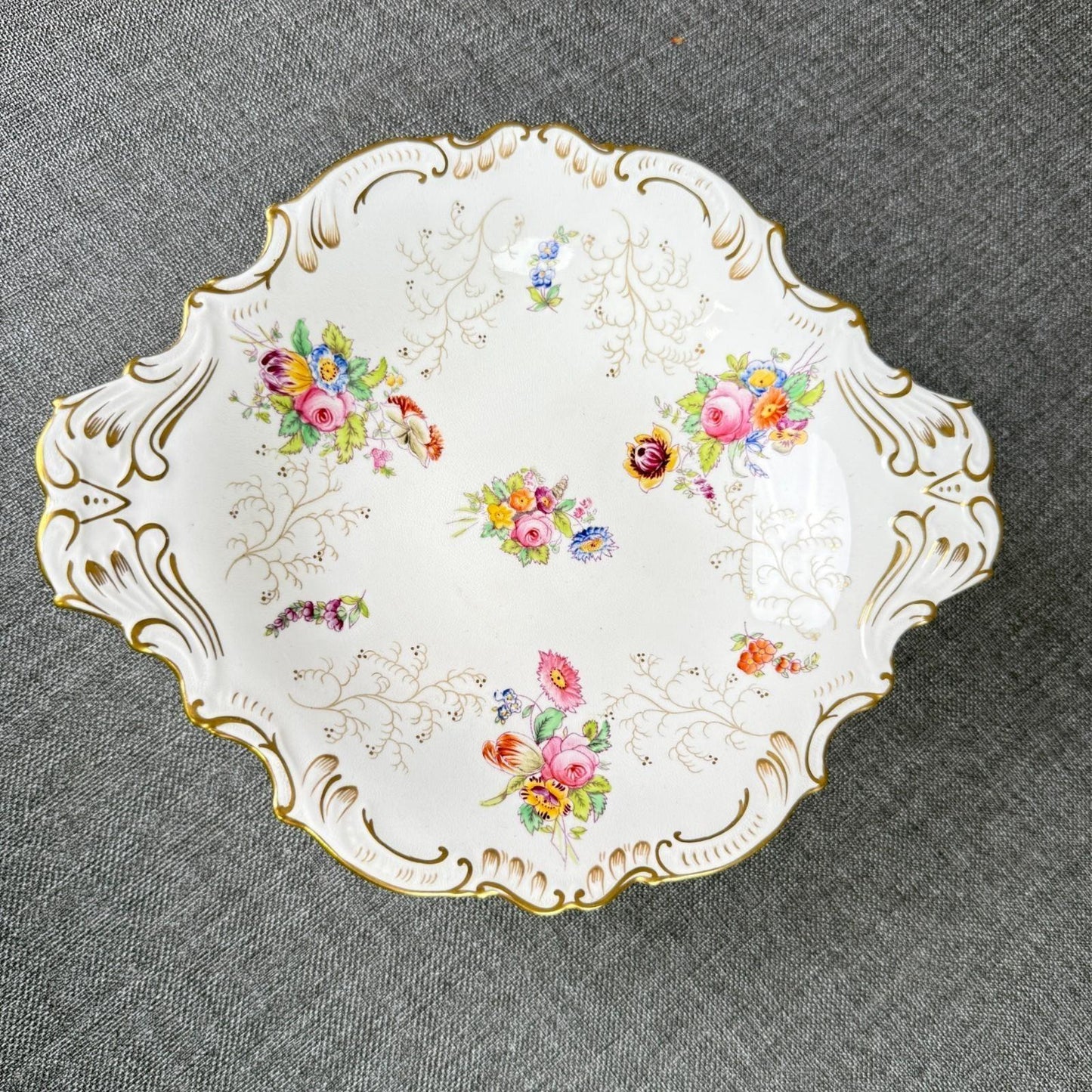 Vintage  Coalport England Pedestal Compote Dish – Hand Painted Floral, Gold Gilt