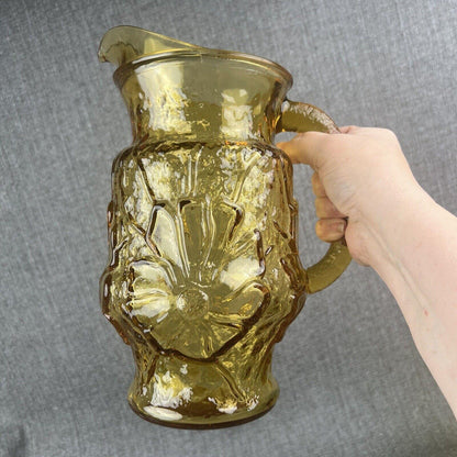 Vintage Anchor Hocking Rain Flower Amber Glass Pitcher