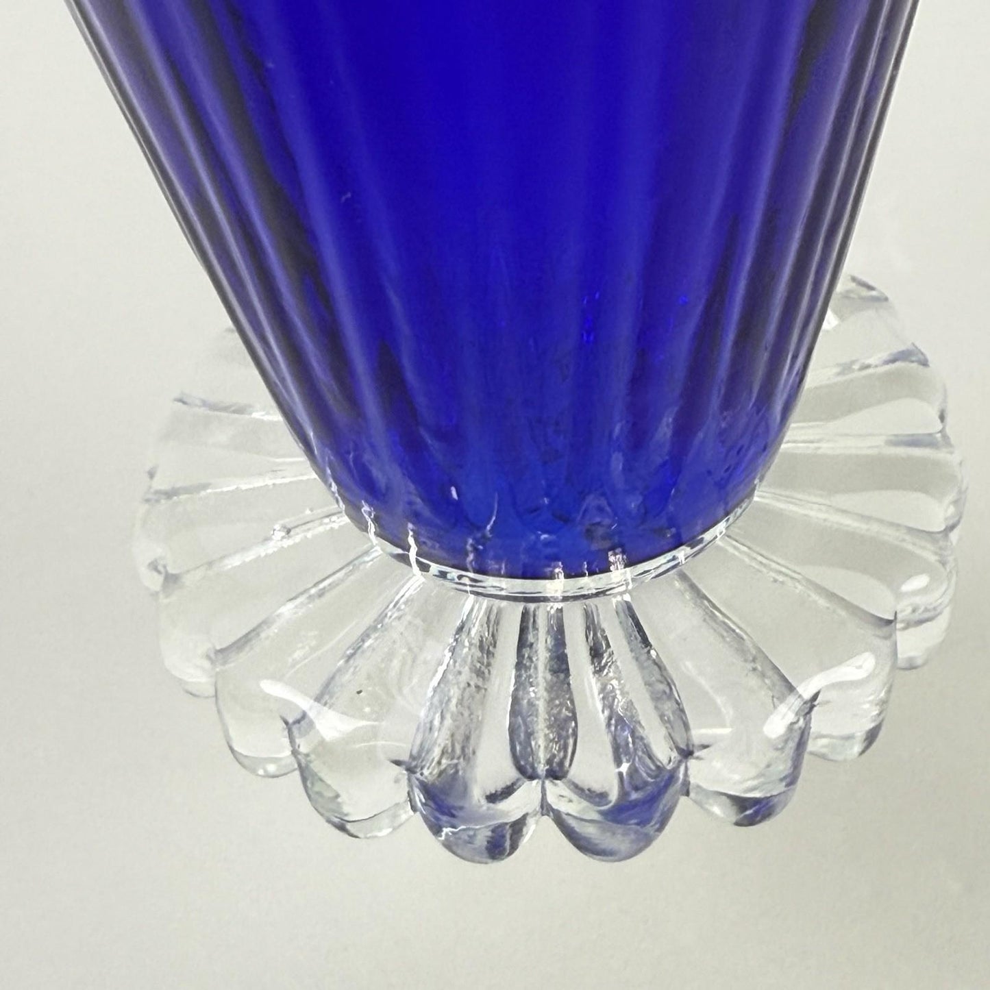 Vintage Cobalt Blue Art Glass Vase with Ruffled Rim – Hand Blown 11"