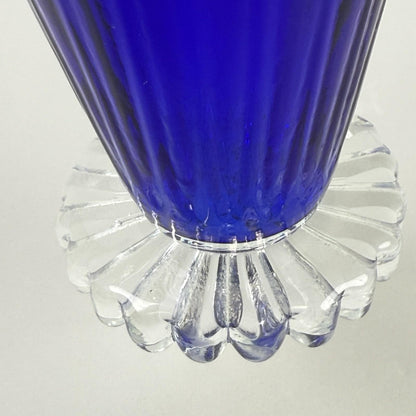 Vintage Cobalt Blue Art Glass Vase with Ruffled Rim – Hand Blown 11"