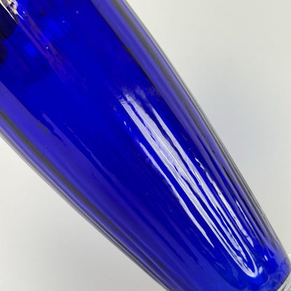 Vintage Cobalt Blue Art Glass Vase with Ruffled Rim – Hand Blown 11"