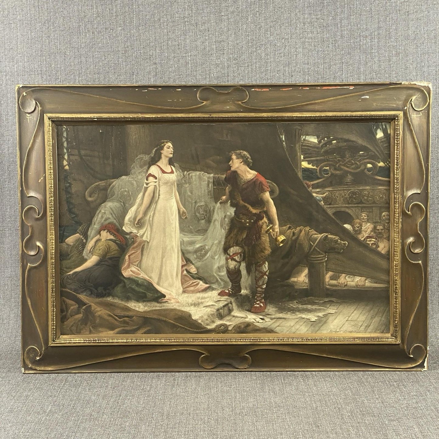 Antique Tristan and Isolde by Herbert James Draper Gravure Print Framed  31"x22"
