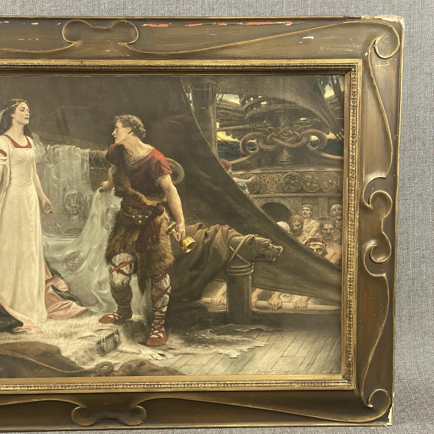 Antique Tristan and Isolde by Herbert James Draper Gravure Print Framed  31"x22"