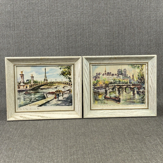 Lot of 2 Marius Girard Paris Scenes Offset Lithographs Framed Size: 12.5"x 10.5"