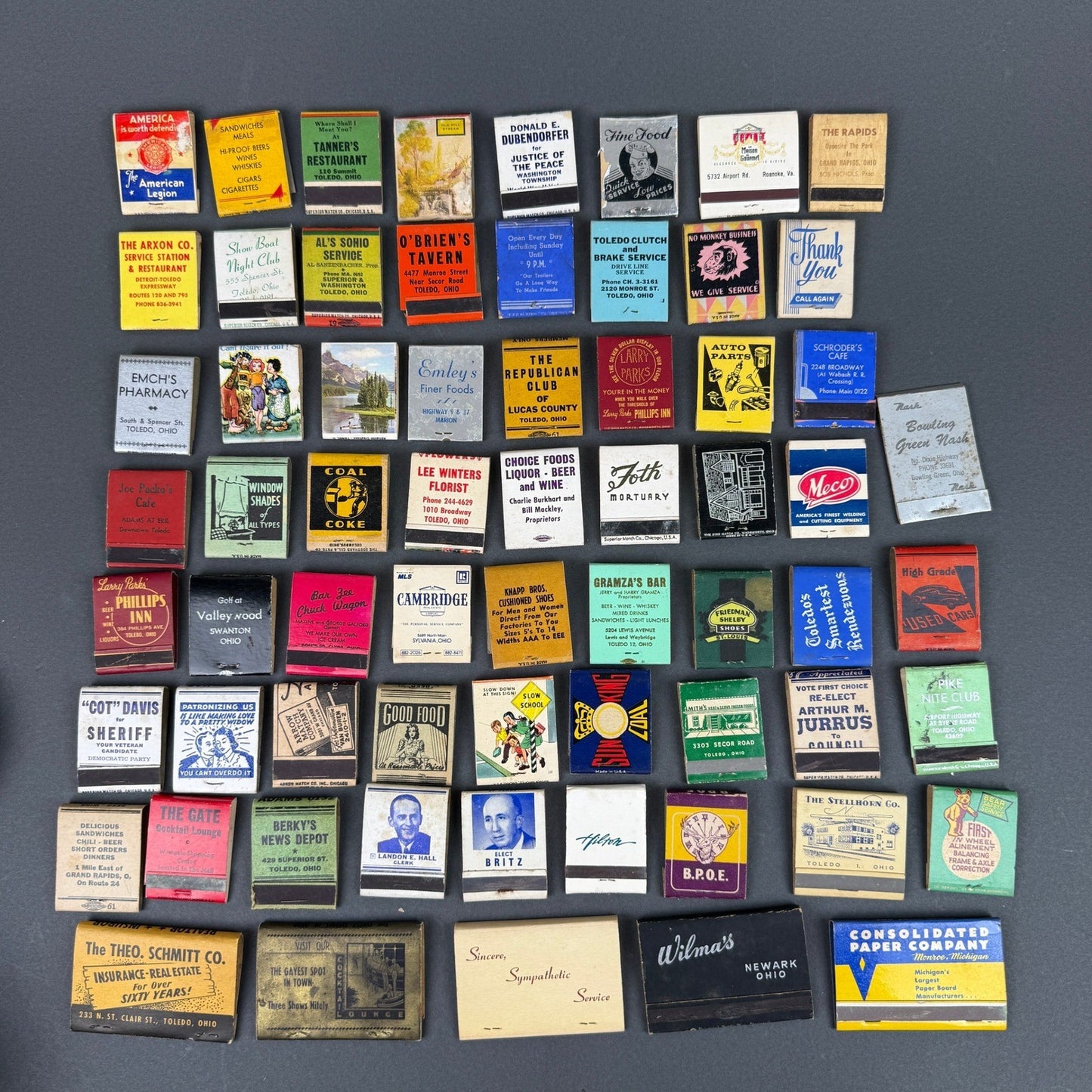 Vintage Matchbook Collection Lot 58pc Toledo Ohio Advertising Mixed Multi Good