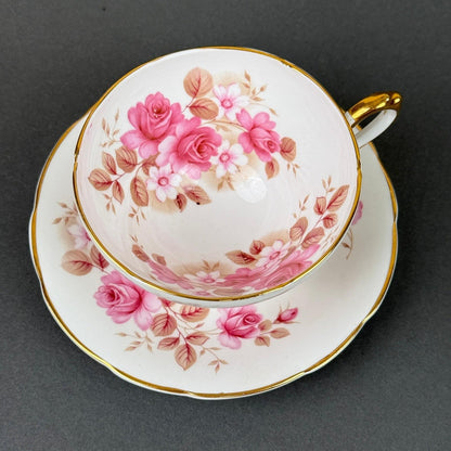 Royal Sutherland Staffordshire England Teacup Saucer Roses Set Vintage