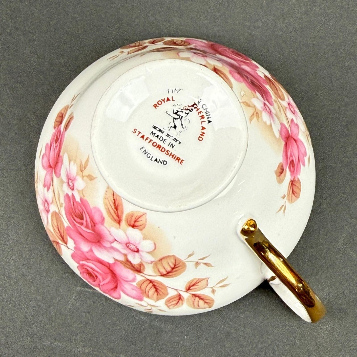 Royal Sutherland Staffordshire England Teacup Saucer Roses Set Vintage