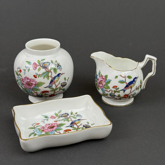 Aynsley Pembroke Bone China Set 3pc White Bird Floral Gold Trim