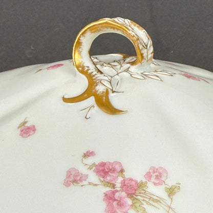 Haviland & Co. Limoges Porcelain Tureen Serving Dish Pink Floral Gold Trim