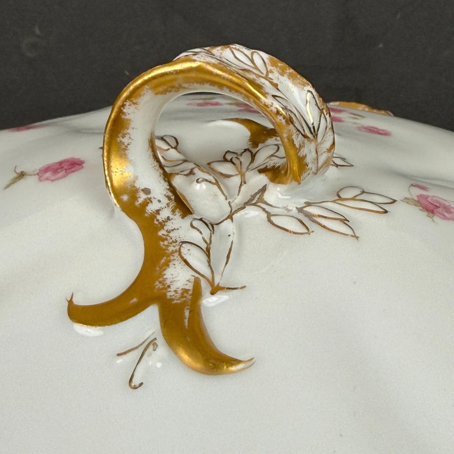 Haviland & Co. Limoges Porcelain Tureen Serving Dish Pink Floral Gold Trim