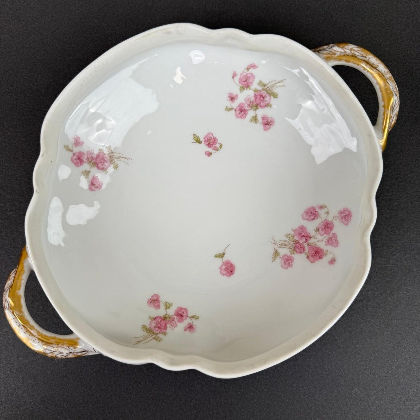 Haviland & Co. Limoges Porcelain Tureen Serving Dish Pink Floral Gold Trim